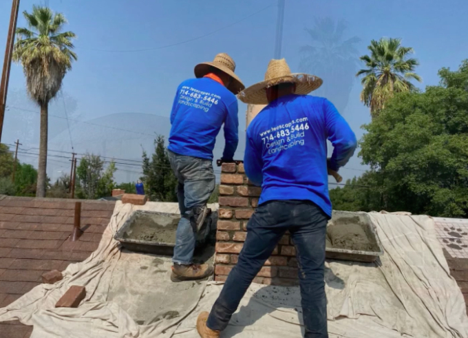this image shows bricklayers in Chino, California